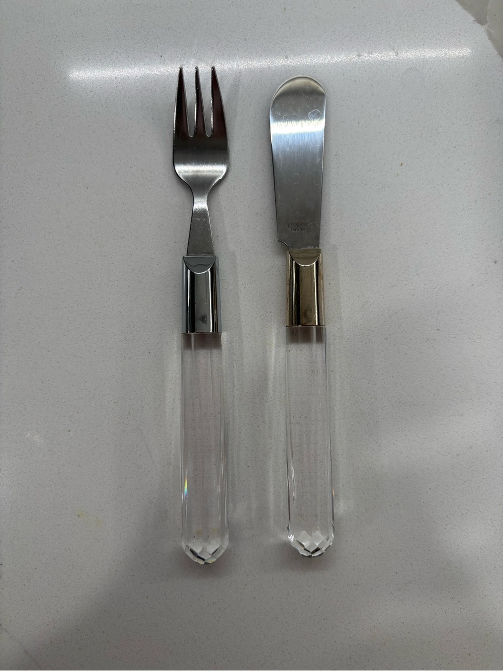 Clear Acrylic Handle Butter Knife and Fork Serving Set